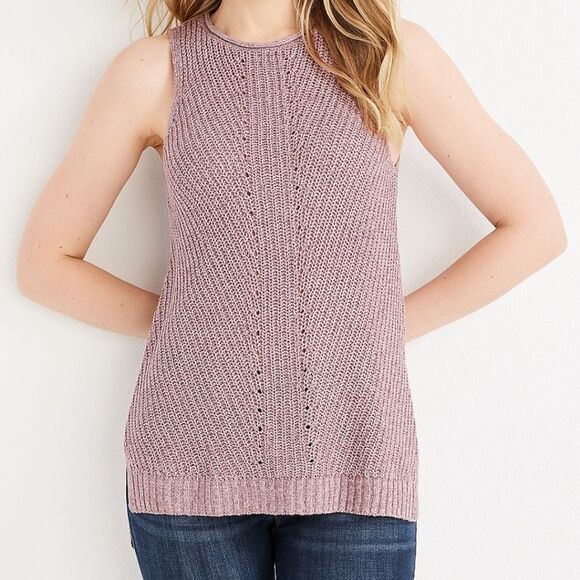 Maurices Mauve Solid High Neck Sweater Tank Top Relaxed Acrylic Sleeveless Layer - Picture 2 of 13